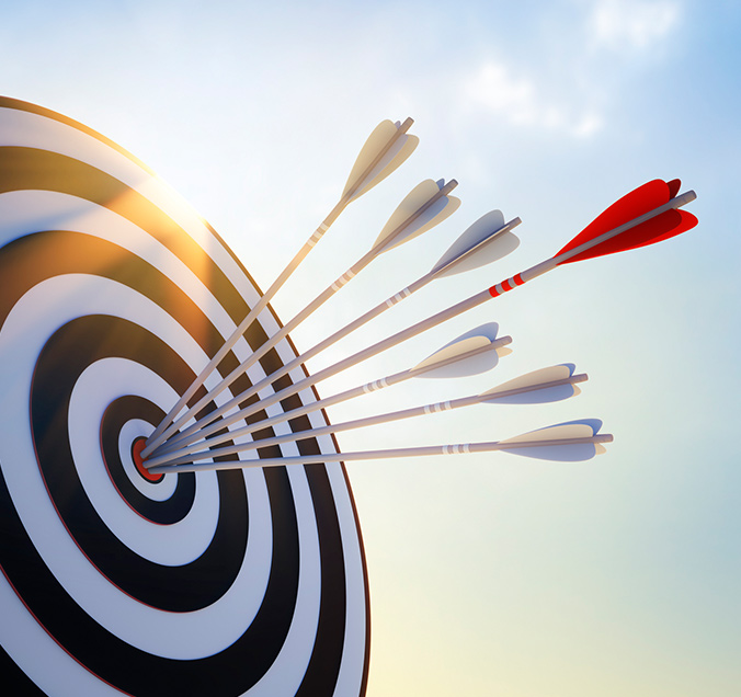 Seven arrows in the bullseye or a target